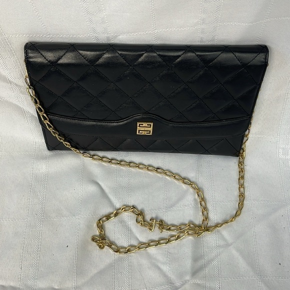 Givenchy Black Quilted Leather Flat Clutch Flap Bag on Chain Small Night Out - Picture 5 of 17